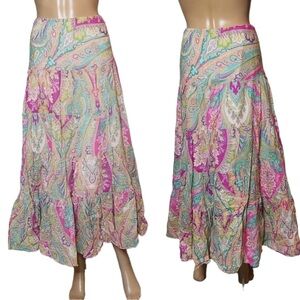 Lauren Ralph Lauren Pull On Tiered Maxi Skirt Multicolored Cotton Size S